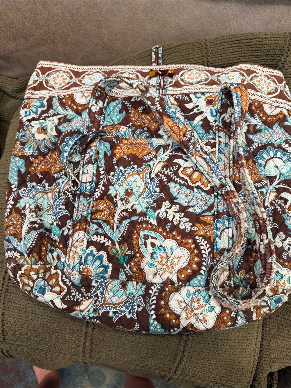 Vera Bradley Quilted Travel Tote in Brown, Teal & Cream Paisley